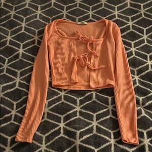 Papaya Peach Ribbed Crop Top with Tie Detail